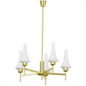Mid Century Scandinavian Sweden Modern Brass and Opaline Chandelier Kaiser Style