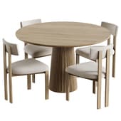 Black walnut solid wood Upholstered Dining Chair And Akira Fluted Round Wooden Table