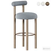 Wooden stool in boucle fabric