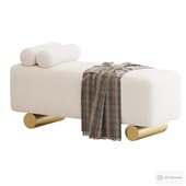 Amore Boucle Ottoman Cylindrical Legs Bench with Bolster Pillows