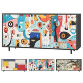 French Abstract Art Accent Cabinet