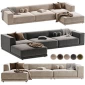 Faible 4 Piece Grey Performance Velvet Deep Depth Sectional Sofa with Right Arm