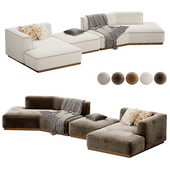 Canape d angle gauche ouvert avec repose pieds en texture viscose et lin