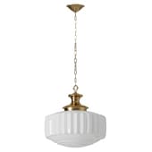 Vintage Brass Pleated Milk Glass Pendant Lamp
